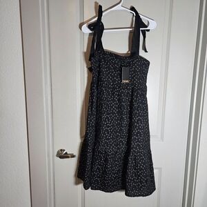 NWT‎ THML Anthropologie Dress Medium Tie Strap Glitter Embroidered Black